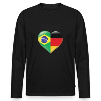 Heart Flag Brazil Samba Germany Gift - Men's Premium Organic Long Sleeve Shirt - black - Front - Nico (187cm)