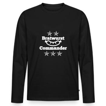Bratwurst Commander mit Bratwurst und Sterne - Männer Premium Bio Langarmshirt - Schwarz - Vorne - Nico (187cm)