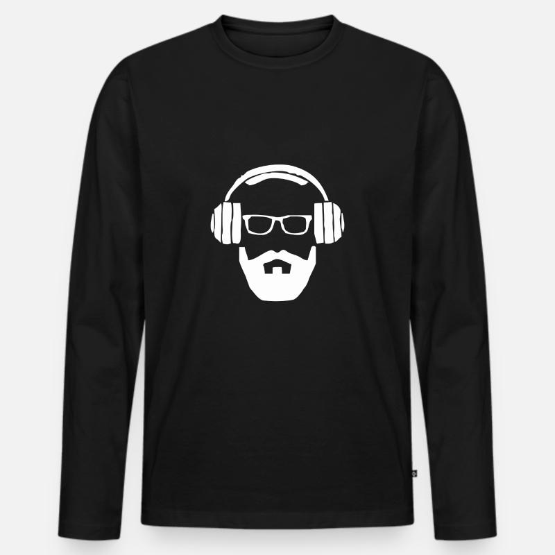Hipster - Kopfhörer - Männer Premium Bio Langarmshirt - Schwarz
