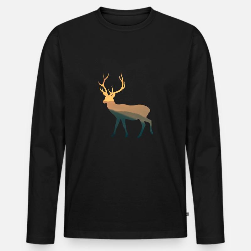 Hirsch - Männer Premium Bio Langarmshirt - Schwarz