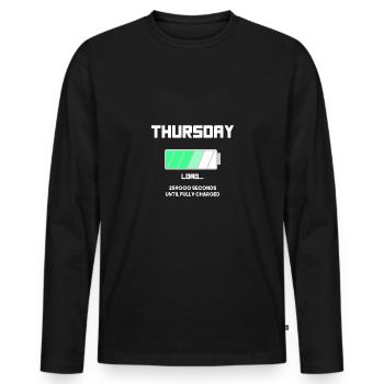 Funny Charging Battery Thursday Men Women Kids - Men's Premium Organic Long Sleeve Shirt - black - Front - Nico (187cm)