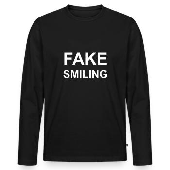 Fake Smiling - Smile, Laughter, Gift - Men's Premium Organic Long Sleeve Shirt - black - Front - Nico (187cm)
