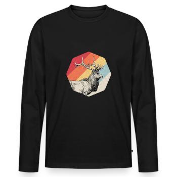 Cerf en bois de cerf chasseur cadeau de chasse - T-shirt manches longues Premium bio Homme - noir - Devant - Nico (187cm)