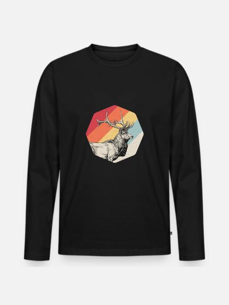 Hirsch Geweih Jäger Jagd Geschenk - Männer Premium Bio Langarmshirt - Schwarz
