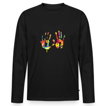Empreinte de main colorée - T-shirt manches longues Premium bio Homme - noir - Devant - Nico (187cm)