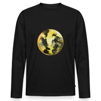 Aquarelle peinte à la main jaune pleine lune - T-shirt manches longues Premium bio Homme - noir - Devant - Nico (187cm)