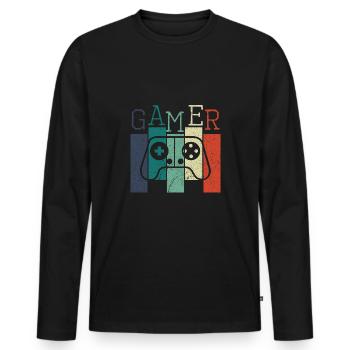 Gamer - Männer Premium Bio Langarmshirt - Schwarz - Vorne - Nico (187cm)