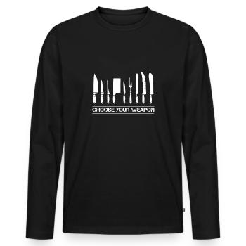 Cuisinier métier rengaine couteau shirt cadeau - T-shirt manches longues Premium bio Homme - noir - Devant - Nico (187cm)