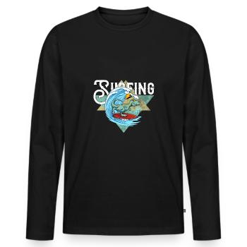 Mer, vagues océaniques, surf - T-shirt manches longues Premium bio Homme - noir - Devant - Nico (187cm)