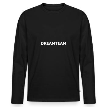*LIMITIERT* DREAMTEAM - Männer Premium Bio Langarmshirt - Schwarz - Vorne - Nico (187cm)