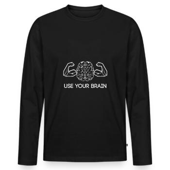 Use your Brain Muskeln Gehirn - Männer Premium Bio Langarmshirt - Schwarz - Vorne - Nico (187cm)