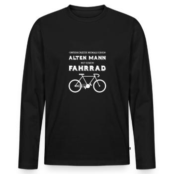 Vieil homme vélo disant cadeau - T-shirt manches longues Premium bio Homme - noir - Devant - Nico (187cm)