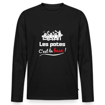 Les potes c'est la base - T-shirt manches longues Premium bio Homme - noir - Devant - Nico (187cm)