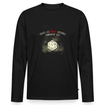 Toutes les bonnes histoires - T-shirt manches longues Premium bio Homme - noir - Devant - Nico (187cm)