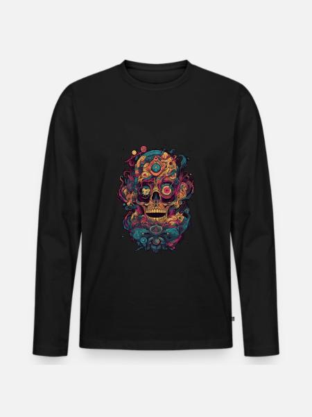 Surrealistic, psychedelic skull - Men's Premium Organic Long Sleeve Shirt - black