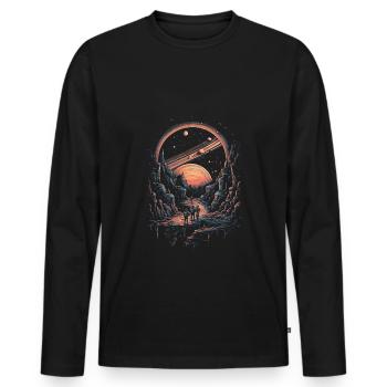 Surrealist walking group in the universe planets - Men's Premium Organic Long Sleeve Shirt - black - Front - Nico (187cm)