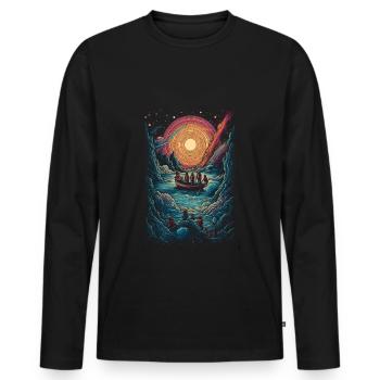 Surrealistische Kanu Gruppe im Universum Sonne - Männer Premium Bio Langarmshirt - Schwarz - Vorne - Nico (187cm)