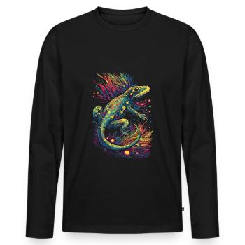 Lézard / lézard trippant cool avec des plantes colorées - T-shirt manches longues Premium bio Homme - noir - Devant - Nico (187cm)