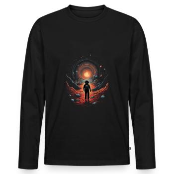 Sentier de randonnée trippy dans l’univers - Motif surréaliste - T-shirt manches longues Premium bio Homme - noir - Devant - Nico (187cm)