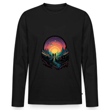 Motif surréaliste - couple devant le coucher du soleil - T-shirt manches longues Premium bio Homme - noir - Devant - Nico (187cm)