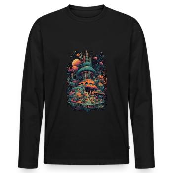 Trippy Explosion - Psychedelisches Motiv - Männer Premium Bio Langarmshirt - Schwarz - Vorne - Nico (187cm)