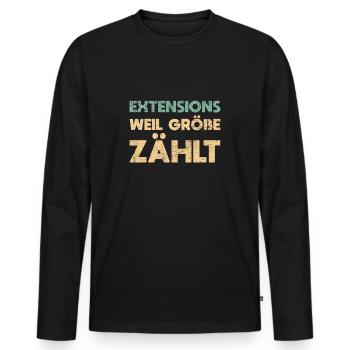 Extensions: Weil Größe Zählt - Männer Premium Bio Langarmshirt - Schwarz - Vorne - Nico (187cm)