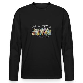 Nope, Nö, Nee, Mach Ich Nich! Lustig faule Katzen - Männer Premium Bio Langarmshirt - Schwarz - Vorne - Nico (187cm)