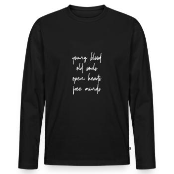 Motivation Spruch für jung geblieben young blood - Männer Premium Bio Langarmshirt - Schwarz - Vorne - Nico (187cm)