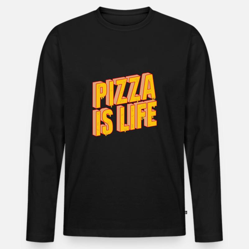 Pizza Is Life - Männer Premium Bio Langarmshirt - Schwarz