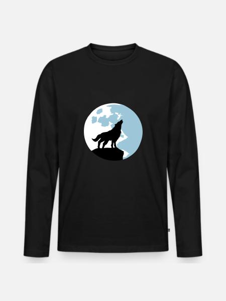 wolf and full moon - Men's Premium Organic Long Sleeve Shirt - black