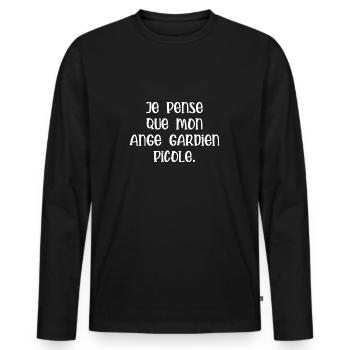 je pense que mon ange gardien picole - T-shirt manches longues Premium bio Homme - noir - Devant - Nico (187cm)