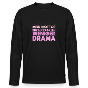 Mein Motto? Mehr Pflaster, Weniger Drama - Männer Premium Bio Langarmshirt - Schwarz - Vorne - Nico (187cm)