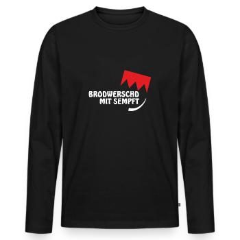 Franken Collection "Brodwerschd" - Männer Premium Bio Langarmshirt - Schwarz - Vorne - Nico (187cm)