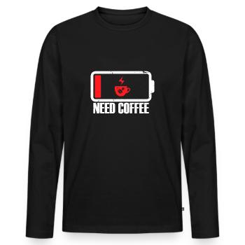 Low Battery I Need Coffee | Coffee Lover - Men's Premium Organic Long Sleeve Shirt - black - Front - Nico (187cm)