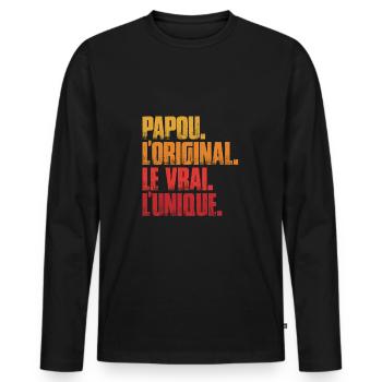 Papou L'original Le Vrai L'unique Cadeau - T-shirt manches longues Premium bio Homme - noir - Devant - Nico (187cm)