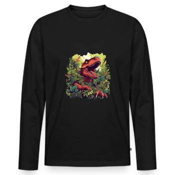 T-Rex with flowers/dinosaur design - Men's Premium Organic Long Sleeve Shirt - black - Front - Nico (187cm)