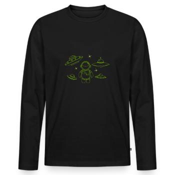 Space grün-transparent - Männer Premium Bio Langarmshirt - Schwarz - Vorne - Nico (187cm)