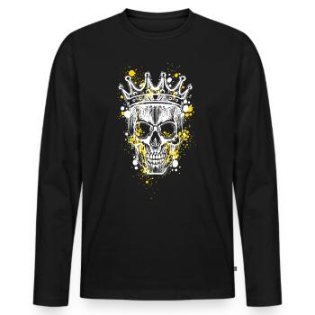 Totenkopf mit Krone - Männer Premium Bio Langarmshirt - Schwarz - Vorne - Nico (187cm)