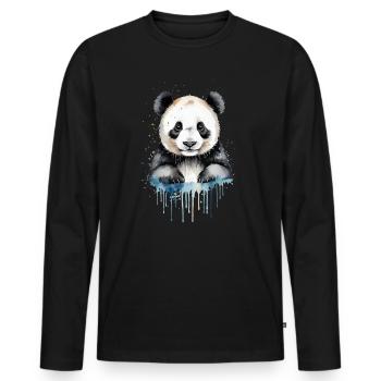 Verspieltes Panda Aquarell - Männer Premium Bio Langarmshirt - Schwarz - Vorne - Nico (187cm)