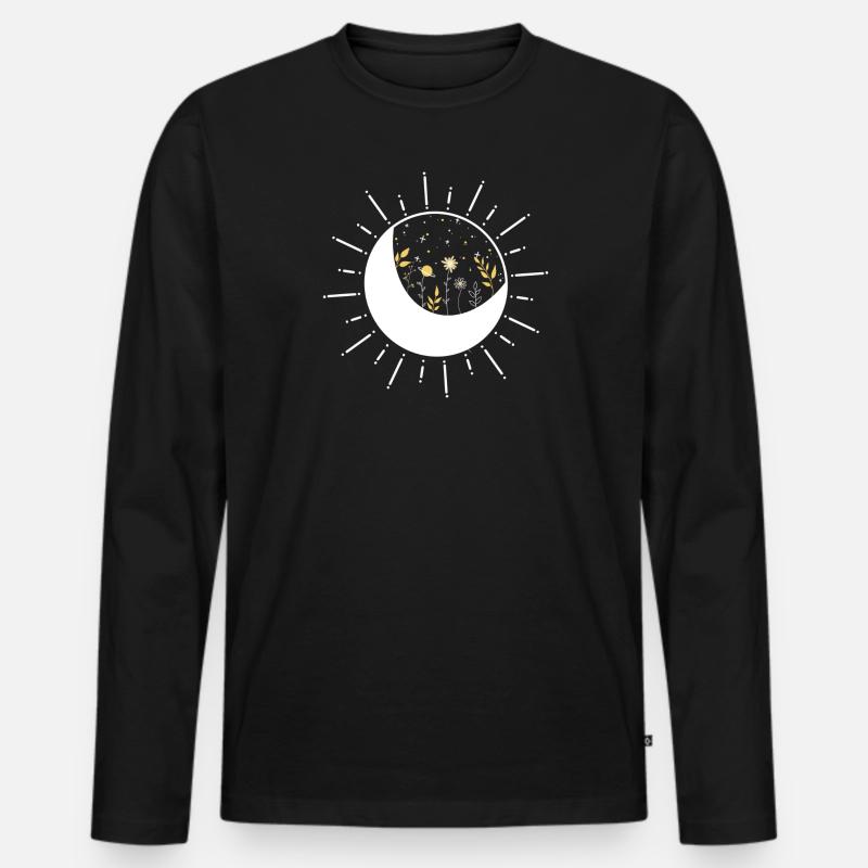 Moon Flowers - Männer Premium Bio Langarmshirt - Schwarz