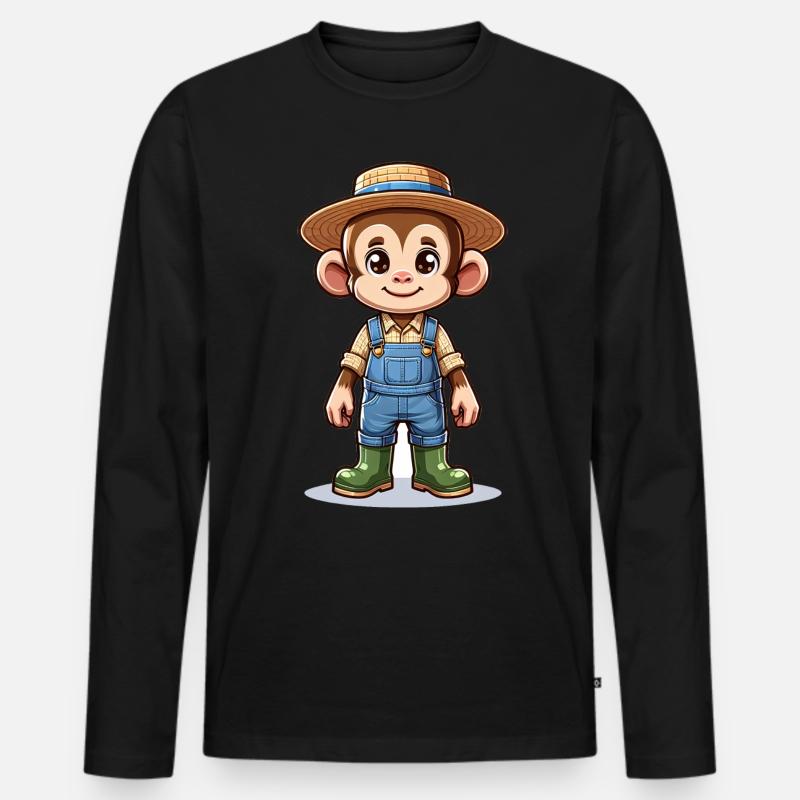 Cute Monkey Farmer - Männer Premium Bio Langarmshirt - Schwarz