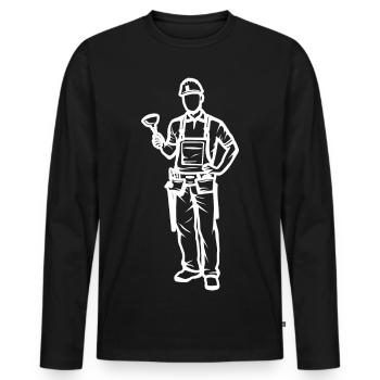 Plumber - Men's Premium Organic Long Sleeve Shirt - black - Front - Nico (187cm)