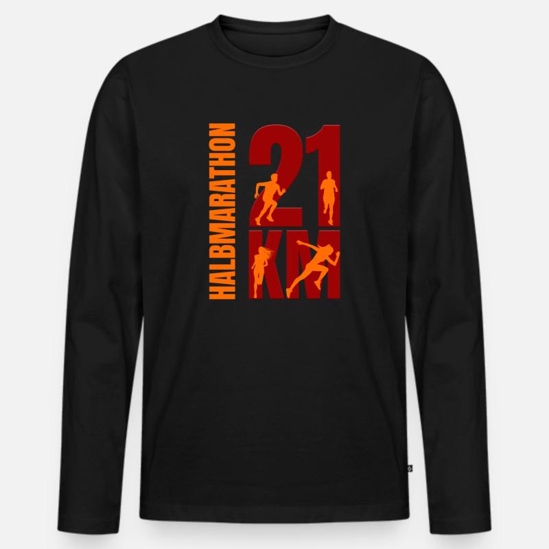 21 KM - Halbmarathon - Männer Premium Bio Langarmshirt - Schwarz