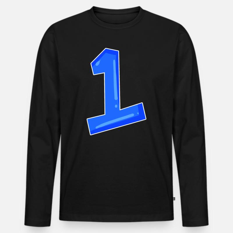 Zahl 1 blau - Männer Premium Bio Langarmshirt - Schwarz