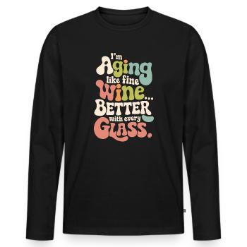 JE VIEILLIS COMME UN BON VIN... MIEUX AVEC CHAQUE VERRE - T-shirt manches longues Premium bio Homme - noir - Devant - Nico (187cm)