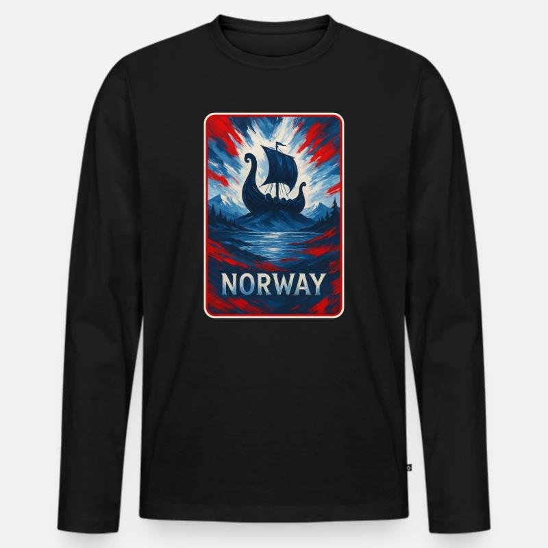 Norwegen Landschaft Flaggen Design - Männer Premium Bio Langarmshirt - Schwarz