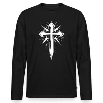 Christian Cross with Appearance Effect - Men's Premium Organic Long Sleeve Shirt - black - Front - Nico (187cm)