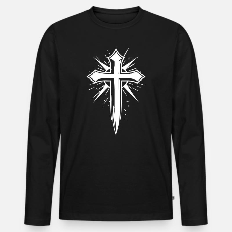 Christliches Kreuz mit Schein-Effekt - Männer Premium Bio Langarmshirt - Schwarz