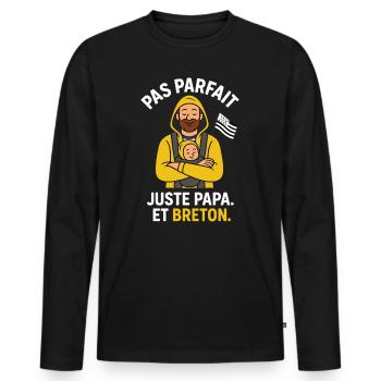 Not perfect just Breton dad – Humour Bretagne - Men's Premium Organic Long Sleeve Shirt - black - Front - Nico (187cm)
