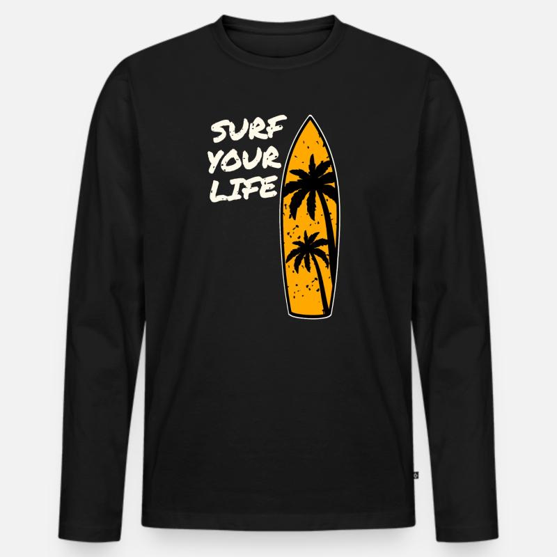 Surfer Lebensmotto - Männer Premium Bio Langarmshirt - Schwarz
